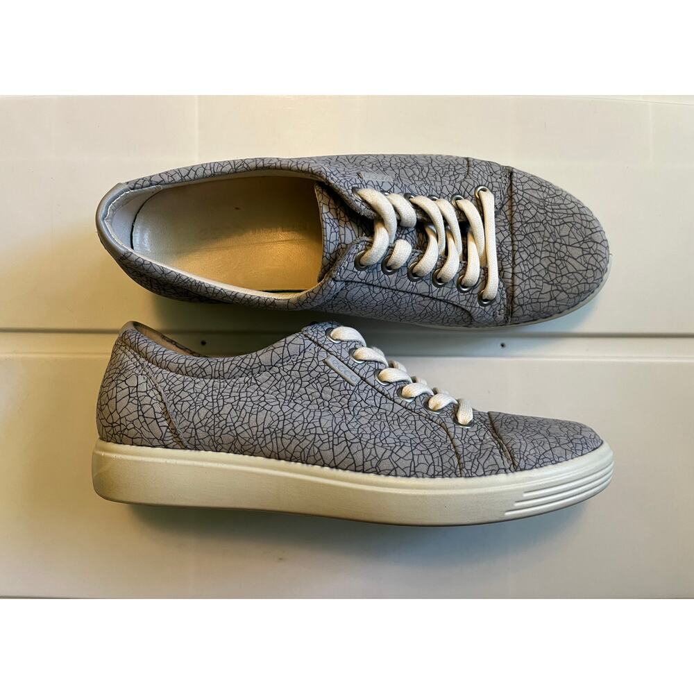 ECCO Soft 7 Tie Leather Women Tennis Shoe Lace Up Low Top Sneaker Gray Size 7